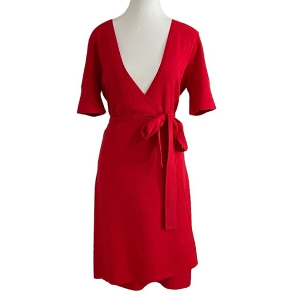 NWT DIANE VON FURSTENBERG DEPT RAY RED WRAP HONEYCOMB KNIT DRESS - S - Picture 1 of 9